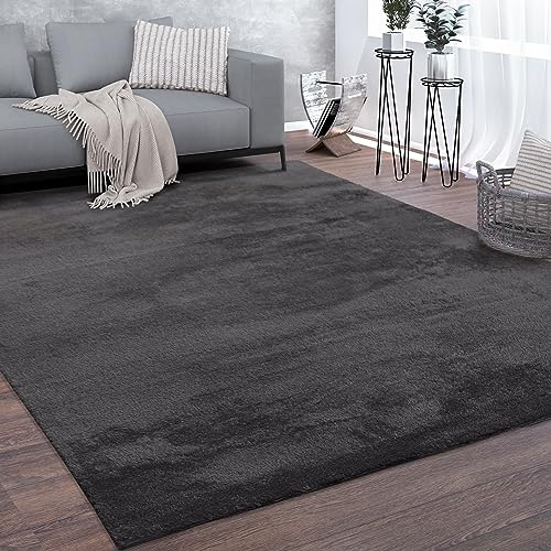 Paco Home Teppich Wohnzimmer Kurzflor Weich rutschfest Modern Einfarbiges Muster grau Anthrazit, Grösse:160x220 cm