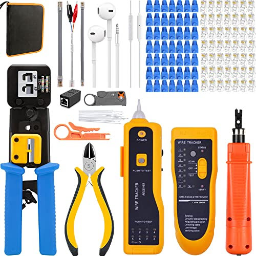 MAYLINE Pince à Sertir de CAT5 CAT6 RJ45 Testeur de Network Ensemble d'outils de Sertissage Réseau Câble LAN kit Réparation d'ordinateur avec connecteurs(bleu)