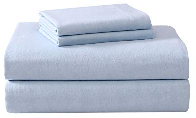 Laura Ashley Home - Sábanas Individuales, Juego de Cama de Franela de algodón, Cepillado para Mayor suavidad y Comodidad (Azul, Twin)
