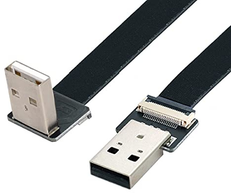 ChenYang CY USB 2.0 Type-A Male to Type-A Male Data Flat Slim FPC Cable 90 Degree Down Angled for FPV & Disk & Scanner & Printer 20CM
