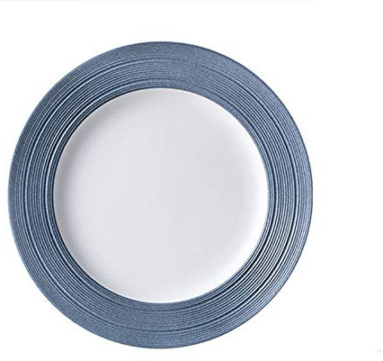 Platos Llanos Placas de Cena de Porcelana Grandes, Placa de 6 Pulgadas, Postre Redondo, Pasta, Placa de Ensalada, Blanco con Adornos Azules, 3pc. Platos ​de Comida