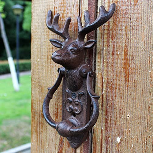 HTian Retro Gusseisen Türklopfer Handwerk Hirsch Kopf Türgriff Antike Türknopf Garten Heimdekoration