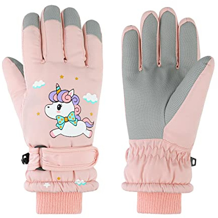QKURT Gants de Ski Enfants, Moufles de Ski Fille Garçon Gants Chaud Hiver Moufles Coupe-Vent Respirant Snowboard pour Vélo Équitation Patinage Garçons Filles 9-13 Ans