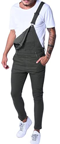 Onsoyours Salopette Jeans Homme Grande Taille Skinny Vintage De Travail Salopette De Travail Pas Cher Pantalon en Denim Jeans à Bretelles Jumpsuit Streetwear E Vert XXL