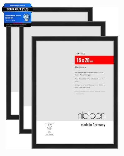 nielsen Aluminium Bilderrahmen Atlanta, 15 x 20 cm 2er Set, Schwarz | Aluminium Fotorahmen im Hoch- & Querformat zum Auftstellen Schwarz matt bruchsicheres Kunstglas