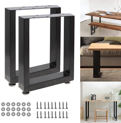 Thanaddo Tischbeine Metall Schwarze Tischkufen aus Vierkantprofil, 80x40 mm stabile Tischgestell für DIY-Schreibtisch Esstisch Couchtisch Bänke, 2 Stück Möbelfüße inkl. Bodenschoner (60x72cm)