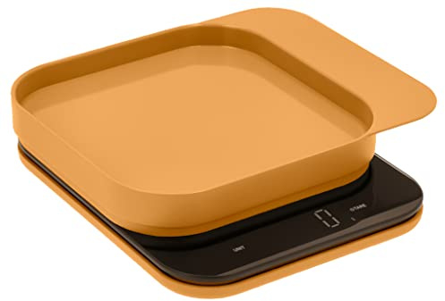Rosti Mensura Küchenwaage, Haushaltswaage, Backwaage, Digitale Küchenwaage mit Schüssel und Tara-Funktion, Maximalgewicht 10 kg, 16,5 x 20,3 x 3,5 cm, Curry