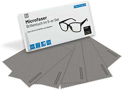 POLYCLEAN 5X Brillenputztücher aus Microfaser (18x15 cm, grau)