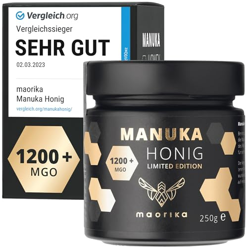 maorika - Miele Manuka 1200 MGO + 250 g in vetro (opaco, senza plastica) – testato in laboratorio con contenuto certificato di metilglyoxal proveniente dalla Nuova Zelanda