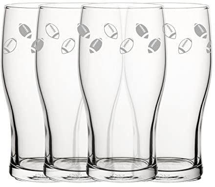 Engraved American Football Pint Glasses Set of Four, 20oz/590ml Beer Glasses, Fathers Day Gift, Laser Engraved in The UK, Gift for Him, Gift for Dad, Brother, Uncle, Birthday