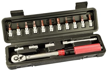 Red Tools Drehmomentschlüssel mit Zubehör - 5-25 Nm 1/4 Zoll Antrieb - Radmutternschlüssel für Auto, Fahrrad, Motorrad