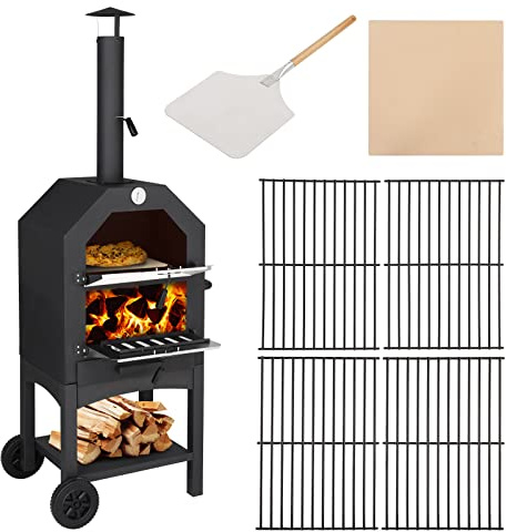 Outdoor Wood Fired Pizza Oven with Pizza Stone, Pizza Peel, Grill Rack, for Backyard and Camping