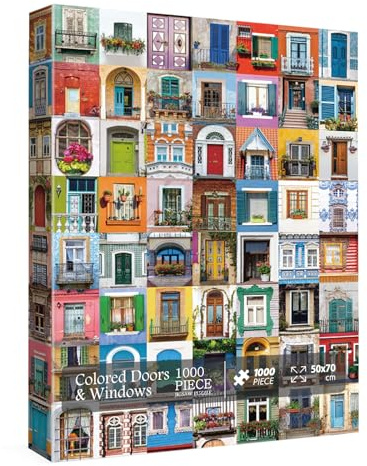 Rompecabezas coloridos de puertas y ventanas para adultos, 1000 piezas, rompecabezas vintage, divertidos rompecabezas de arte para adultos como decoración del hogar