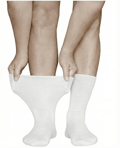 VITSOCKS Herrstrumpor med Extra Lös Resår, Bomull (3 PAR) Svullna Ben och Anklar, vit, 44-46