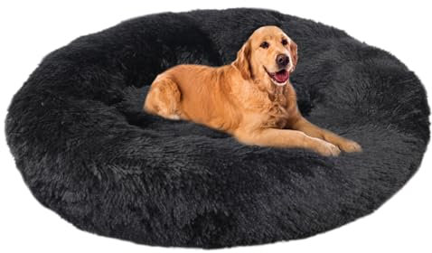 ZHULONGRUSHUI Hundebett für Mittelgroße Hunde und Große Hunde,Hundebett rund Hundekissen Hundesofa Katzenbett Donut,waschbar,Hundebett flauschig,Katzenkörbchen Warm Winter(Schwarz)