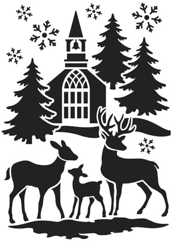 Ideen mit Herz Laser-Kunststoff-Schablone | DIN A4 | Perfekt geeignet für Textilgestaltung, Wandgestaltung, Fenster, Papier, Scrapbooking, Kinder, Basteln, DIY (Winterlandschaft)
