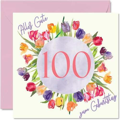 Stuff4 100. Geburtstagskarte für Frauen, Aquarell Tulpen Blumen Strauß