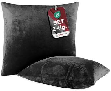 BaSaTex Plüsch Kissenbezug im Doppelpack | Cashmere Touch Kopfkissenbezug | Fleece Sofakissen Couchkissen | 100% Mikrofaser | 2X 80x80 cm | Schwarz