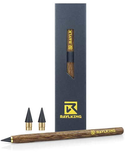 RaylKING Ewiger Bleistift in edler Papierbox, nachhaltiger Holzbleistift Umweltfreundlich, ohne Anspitzen, unendlicher Bleistift kommt mit 3 auswechselbaren Federn (B300)