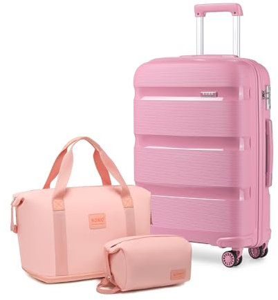 KONO Koffer-Set, 3-teilig, leicht, Hartschale, Reisegepäck-Set mit 1 Reisetasche und 1 Kulturbeutel, Rose, 24 Inch