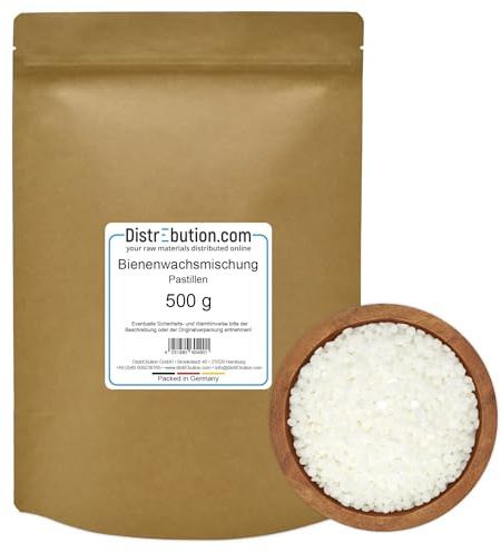 DistrEbution Bienenwachsmischung Pastillen weiß 500g Wachs für Kosmetik und Bienenwachstücher