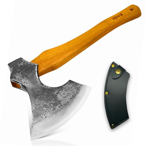 Xforst Wikinger Axt, Beil aus Hickory Stiel inklusive Lederscheide aus echten schwarzem Leder - Modell X-WIC