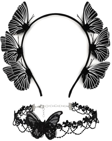 1 bandeau papillon et 1 collier papillon, accessoires de cheveux papillon, accessoires de costume papillon, accessoires de costume pour femme et fille, costumes de carnaval, mode de soirée pour femme
