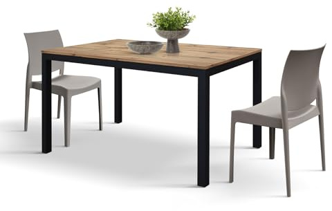 PAZZO DESIGN Ausziehbarer Tisch Michelle, Tisch für Wohnzimmer und Küche, Melaminplatte, schwarze Metallbeine, Made in Italy, rustikale Eiche, 120 x 80 x 75 cm - id_2092
