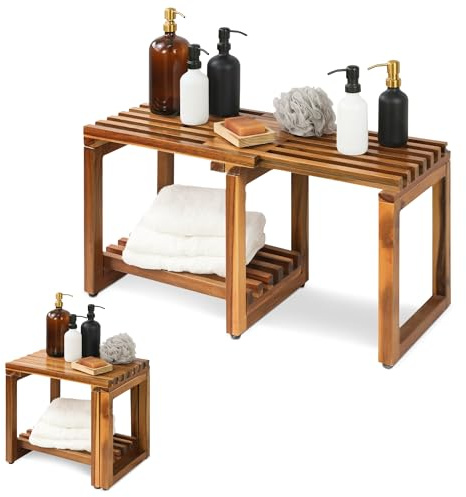 Adjustable Length 29 Inches Shower Stool Bench Chair Waterproof with Storage Shelf for Shaving Legs, Spa, Bath Seat in Bathroom, Inside Shower for Adults Seniors Elderly (Small 29 in)