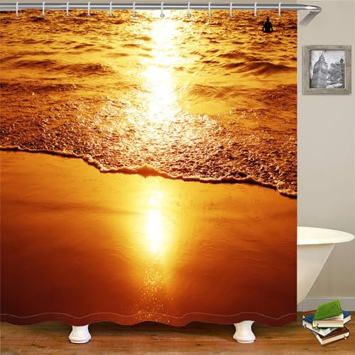 Duschvorhang Strand Orange Rot Duschvorhang Stoff Polyester Badevorhang Shower Curtains Antischimmel Duschvorhang Wasserdicht Duschvorhänge Duschvorhang 240x200 mit 12 Duschvorhangringen