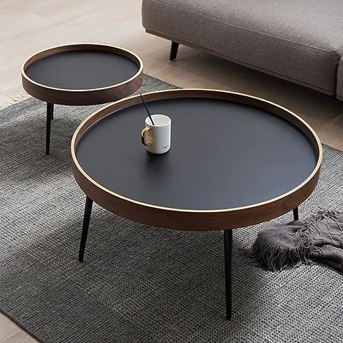 Runder Couchtisch aus Holz, 2er-Set, moderne Beistelltische mit Metallbeinen, Beistelltische aus der Mitte des Jahrhunderts mit Holzakzenten, für Wohnzimmerdekoration