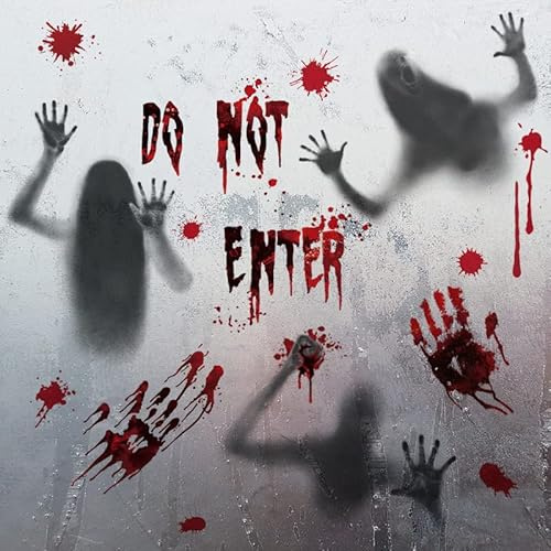 Halloween Blutige Fensteraufkleber, 12 Blätter Halloween Bloody Handprints Fußabdrücke Aufkleber Horror Bloody Handprint Decals Bloodstains Fenster Decals Bodenaufkleber Clings