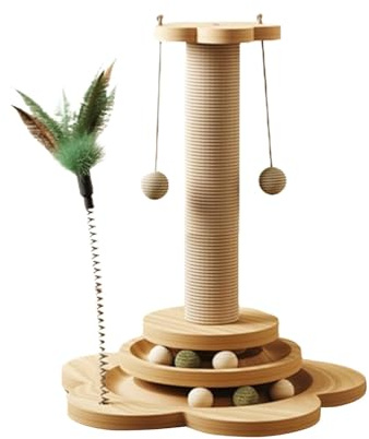 1/2Set Cat Scratching Post - Cat Ball Track Toy Activity Tower | Claw Scratcher Sisal Rope Covered | Cat Track Toy Ball With Springy Feather | Kitten Small Scratcher Post Funny Cat Scratch Pole