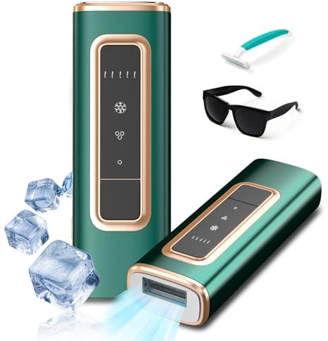 Dispositivo de depilación láser IPL con refrigeración por hielo para mujeres y hombres en casa, flash infinito, depiladora indolora para cara, axilas, brazos, línea de bikini, piernas (verde)