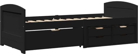 vidaXL Tagesbett mit 5 Schubladen ohne Matratze iRun Schwarz 90x200cm, Sofabett, Beistellbett, Tagesbett Holz, Gästebett, Schlafsofa