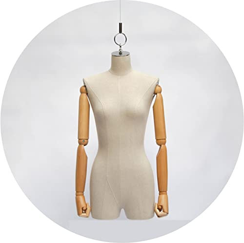 CVNIMV Schaufensterpuppenkörper, Torso, weiblich, zum Aufhängen, Kleiderständer, Kleiderpuppen im Halbmaßstab, mit Arm aus Massivholz, verstellbarem 150 cm Seil, gebrauchter Stä