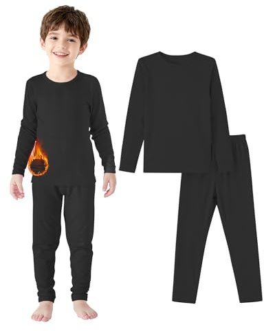 Zando Conjunto de capa base térmica para niños de 2 a 6 años, conjunto de camiseta térmica de manga larga y leggings para niños, Negro, 3-4 años