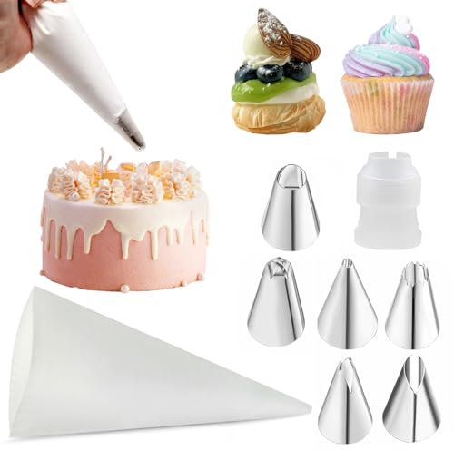 Spritzbeutel mit Tüllen, 6 Spritztüllen Set Spritzbeutel Wiederverwendbar 31CM EVA Piping Bag mit Adapter Backzubehör für Dekorieren Torten und Gebäck