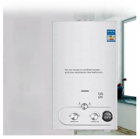 DMETE Tankless Water Heater Stainless Steel LPG GAS Hot Water Heater Propane Tankless Instant Boiler Indoor Whole House Water Heater Under Sink Kitchen Household(6L liquefied/natural gas)