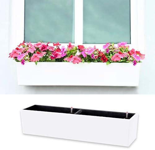 LaLaGreen Lot de 1 jardinière rectangulaire avec système d'arrosage automatique pour fenêtre avec support, support mural, blanc, 101,6 cm