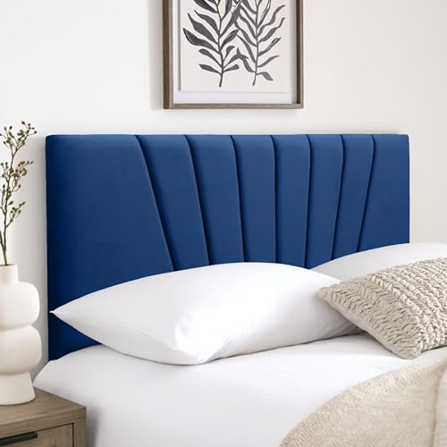 HB-1 Headboards for Beds – Sunrise 24'' Divan Bed Headboard – Headboards for Divan Beds, Bedroom & Hotel Furniture, Elegant Soft Plush Fabric Head Board (Blue Plush, 4FT6 Double)