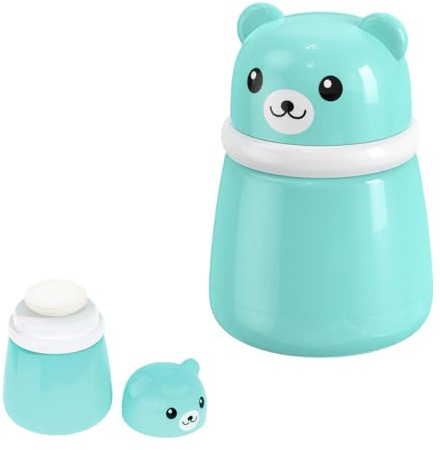Boîte de Talc Poudre Bébé Portable avec Houpette, Réutilisable Distributeur de Talc Vide pour Voyage, Bocal en Forme d'Ours de Poudre Corporelle pour Enfant et Femme (sans Poudree) (Bleu)