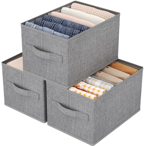 Lifewit 3 Stück Schrank Organizer Kleiderschrank mit Griff, 30 x 21 x 18 cm | Faltbarer Kleider Aufbewahrungsboxen mit EntfernbareTrennwand, Stoff Ordnungsboxen für Kleidung, Hosen, Socken