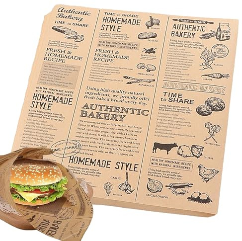 BondEron 100 Stück Backpapier Zuschnitte 25x25cm, Fettabweisend Umweltfreundlich, Vielseitiges Wickelpapier für Burger Brot Sandwich Käse Pommes Gebäck