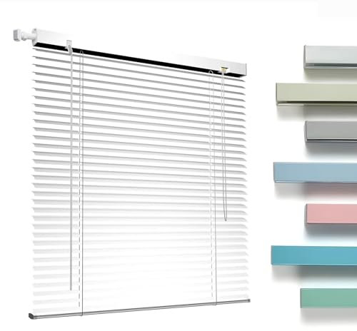 No Drill No Tools 1 Inch Aluminium Mini Blinds Cordless Horizontal Blinds for Indoor Windows, Blackout Window Shades Custom 10 28 32 36 42 48 56 64 68 76 for Home Office Living Room(White)