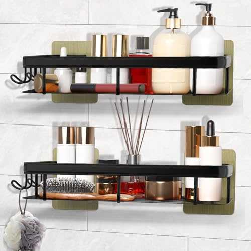 Dealswin Duschablage Ohne Bohren 2 Stück Duschregal Badezimmer Organizer, Badregal Aufbewahrung und Organisation mit Großer Kapazität, Duschhalterung Shampoo Halterung für Dusche Badezimmer (Schwarz)