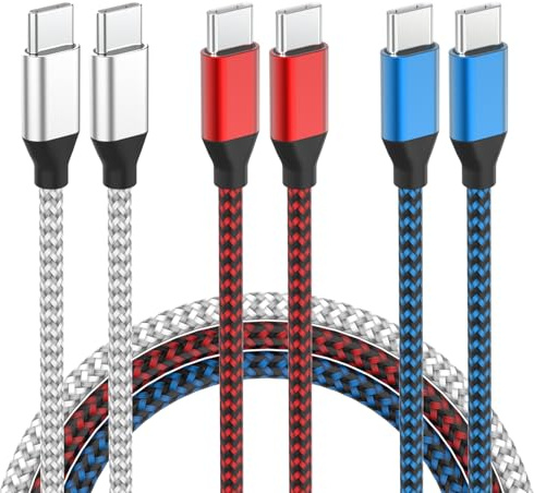 USB C to USB C Charger Cable 3Pack 6FT 60W Fast Charging Cord Nylon Braided | (3A) USB C Fast Charger Cable for iPhone 17 16 15 Plus/Pro/Pro Max/Air, Long USB C Cable for Samsung Galaxy S24/S23/S22/S21