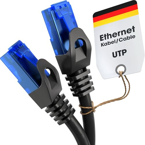 KabelDirekt – Cable Ethernet 10Gbit/s – 40m, negro | 10Gbps, velocidad máxima de fibra óptica, para redes Gigabit, switches/routers/modems, negro/azul
