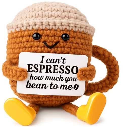 TWPER Mothers Day Gifts for Mom, Birthday Graduation Gift for Her Him Women Men Girlfriend Boyfriend, Positive Crochet Espresso Cup, Cute Small Coffee Lover Gift for Best Friend Couple Wife Husband