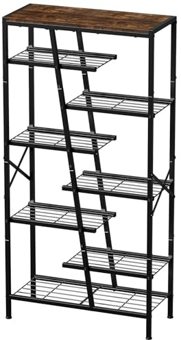 UNITSTAGE Shoe Rack, 8 Tier Boot Rack, Wooden Storage Organizer for Tall Boots, Large Capacity Metal Shoe Shelf Holds 12-15 Pairs of Shoes, Durable and Stable, for Entryway, Closet, Rustic Brown